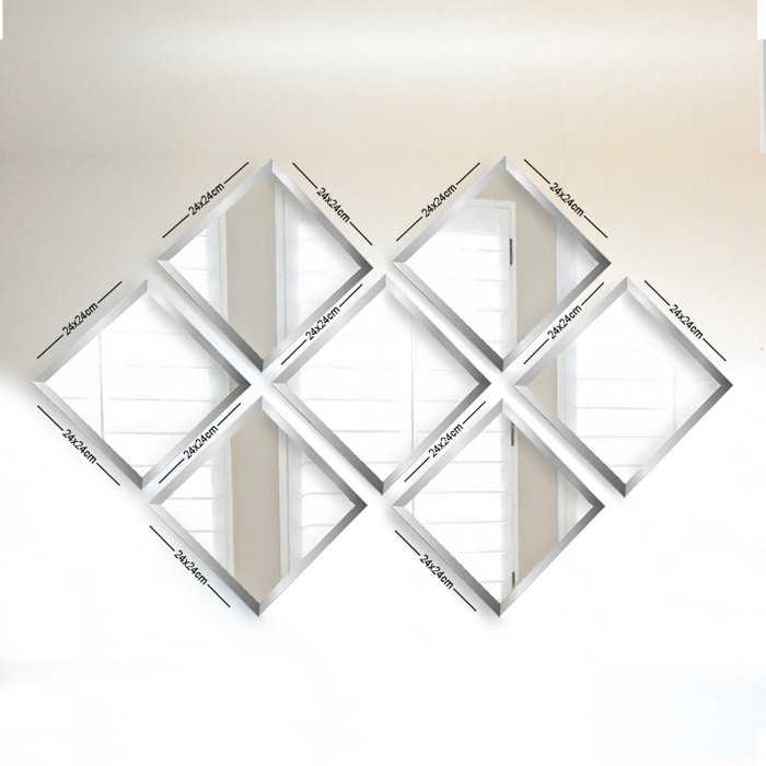 Wallity Juego de 7 Espejos de Cristal Plata 24 x 24 cm